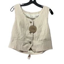 Aaron & Amber Vest Jacket Womens Size Small Beige Sleeveless Round Neck 