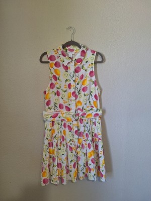 Cynthia Rowley Fruit Print Linen Blend Shirt Dress Women's Size 8 Sleeveless Bel