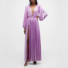 NWOT BRONX AND BANCO Zoe Metallic Blouson-Sleeve Elegant Purple Evening Gown, S