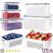 Fridge Storage Containers Set 5 Packs Produce Saver BPA Free Durable Stackable