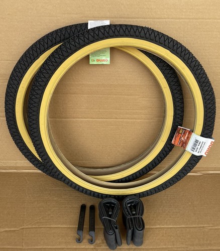 Bicycle Tires + Tubes 20 x 1.95 BMX Freestyle DURO Black / Gum Wall Bike BUNDLE - Picture 2 of 8