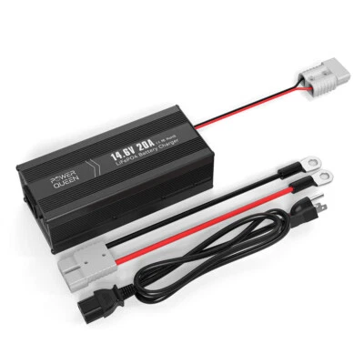 Power Queen 14.6V 20A Smart AC-DC Charger for 12V 100Ah 200Ah LiFePO4 Battery