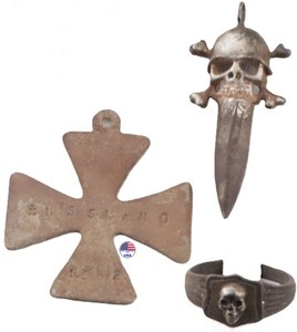 German WW2 trench art set Skull bones ring WWII Russia 1942 Russland Iron cross