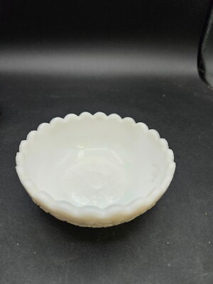 VTG. Milk Glass Bowl w/Embosssed Florals In Bottom and Outside