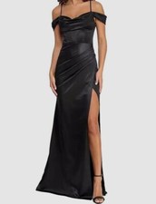 B Darlin Women's Black Satin Long Evening Dress Juniors Size 1/2