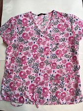 Cassandra O Womens Mammography Scrub Top Pink Breast Cancer Size Large