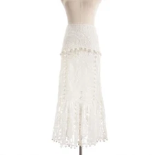 Alexis NWT Femka Lace Midi Skirt with Pom Pom Detail Size XS in Solid White
