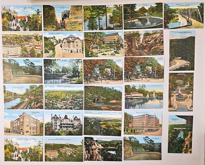 Lot of 28 Vintage 1940s Linen Postcards - Eureka Springs, Missouri +Visitor Book