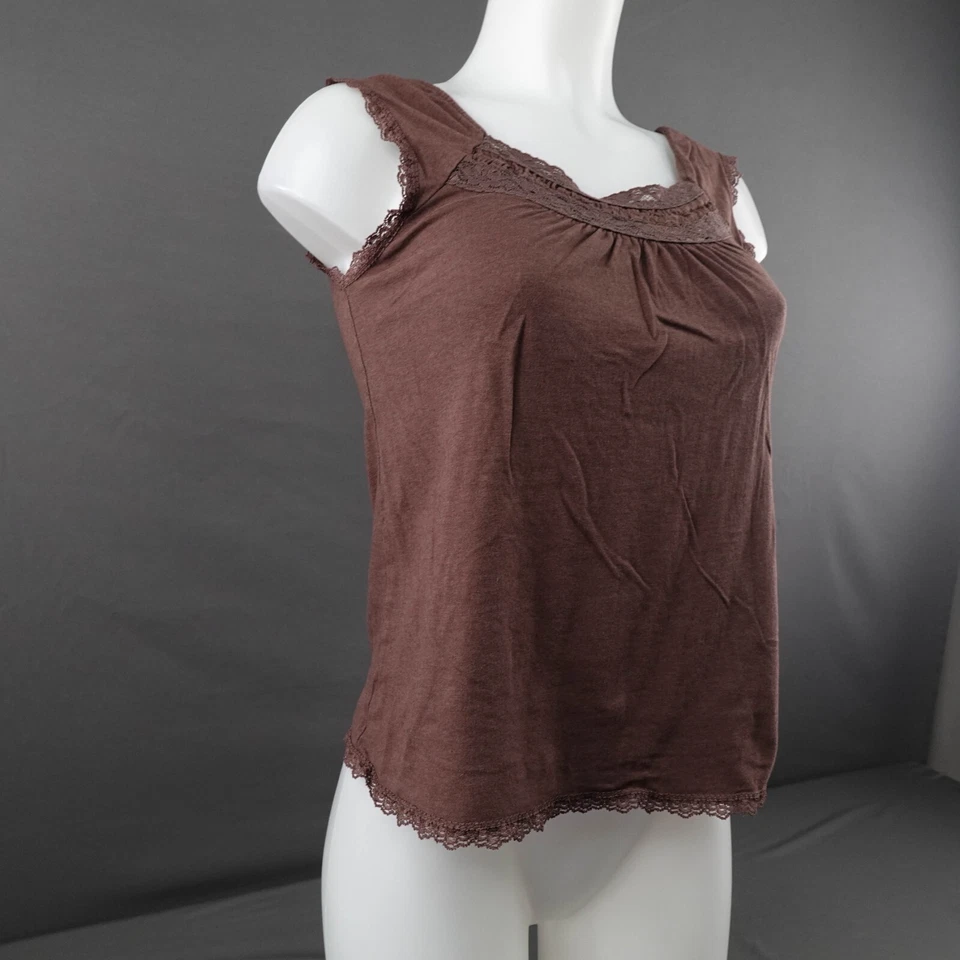 Regata feminina American Rag XS marrom acabamento minimalista renda indie caimento solto - Imagem 2 de 4