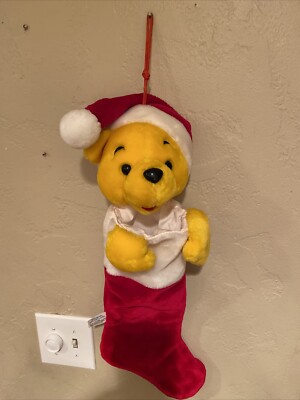 Disneyland Disney World  Winnie The Pooh Velour Plush Christmas Holiday Stocking