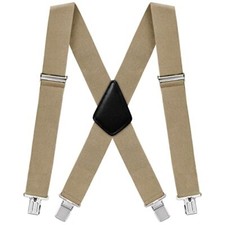 Mens Suspenders X-Back 2" Wide Adjustable Solid Straight 04 X-back Khaki