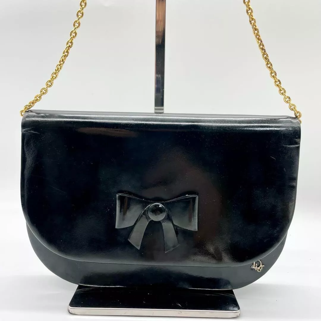 Sac bandoulière classique Christian Dior cuir noir ruban femme occasion du Japon