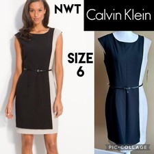 NWT CALVIN KLEIN Womens Dress Sheath Black Tan Colorblock Career Sleeveless 6