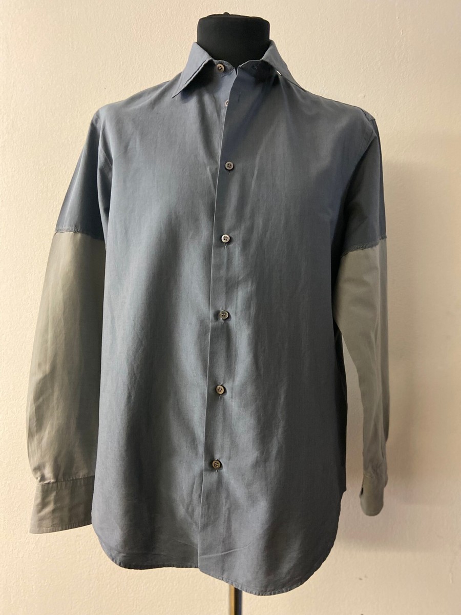 90s Armani ウールカシミアシャツ Vintage Giorgio Armani Men's Shirt, Indigo Jacquard, Italy