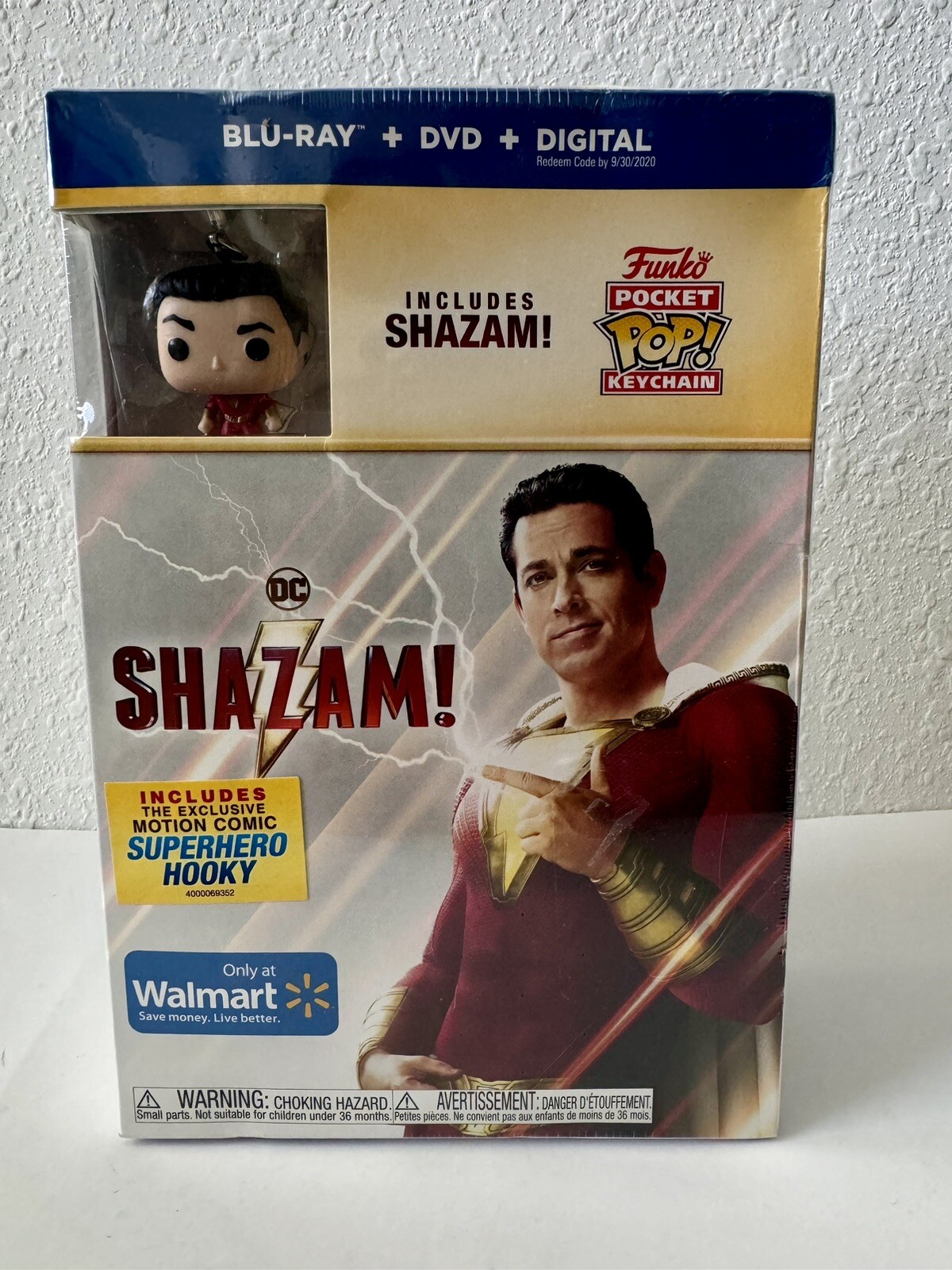 Shazam! Walmart Exclusive Blu-Ray + DVD + Funko Pop Keychain New