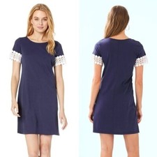 Lilly Pulitzer Hayes lace trim true navy short sleeve t-shirt dress XS