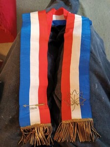 1916 Rosicrucian Sashe Blue White Red W/Gold Fringe Maple Leaf Spear Over Date