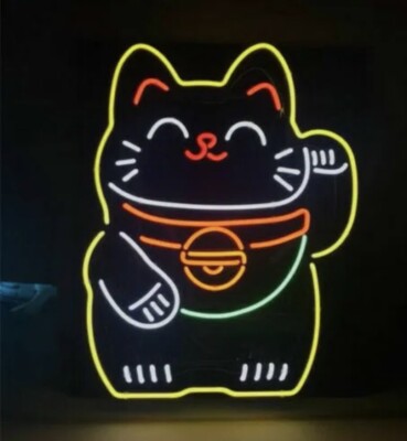 Good Fortune Luck Waving Cat LED Neon Sign Light Shop Room Ramen Bar 16 x13 