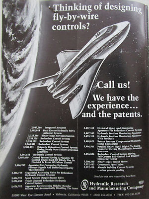 12/1972 PUB HR HYDRAULIC RESEARCH MANUFACTURING FLY BY WIRE CONTROLS SPACE AD