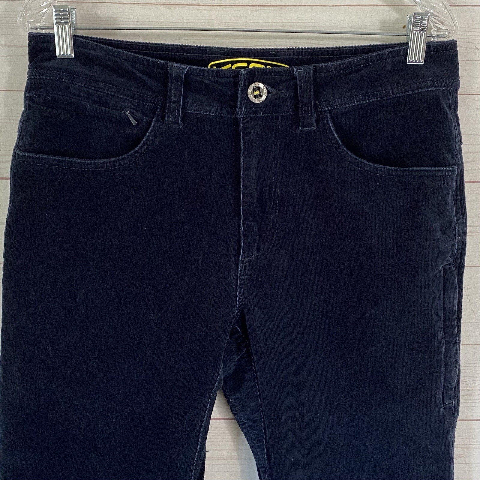 Pantaloni in velluto a coste da uomo Keen taglia 32 blu misto cotone tasche elastiche gamba sottile