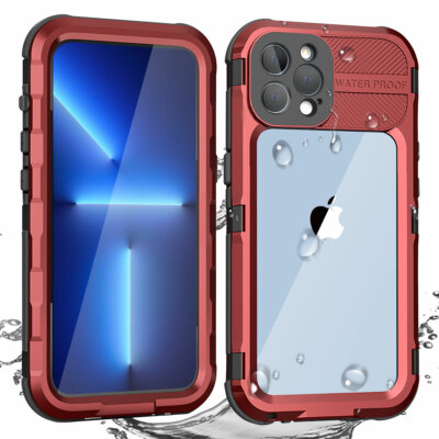 For iPhone 13 Pro Max Case Metal Waterproof Shockproof Heavy Duty Cover & Strap