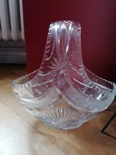 Gro&szlig;er Henkelkorb Kristallglas K&ouml;rbchen Sonnen-Motiv Anbietschale Pralinen