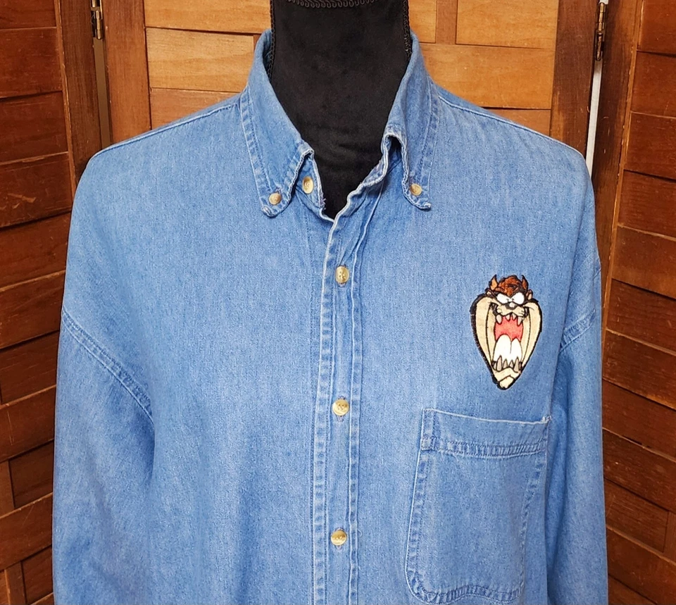 Vintage Legacy Button Up Taz Denim Long Sleeve Shirt Unisex Men's Size Medium - Image 3 of 4