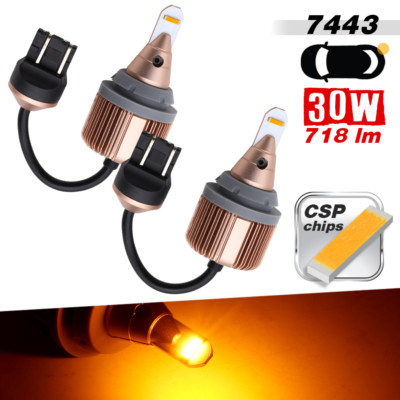 2pcs 7443 7440 7444 CSP Yellow LED 718LM Turn Signal DRL Parking light bulbs 