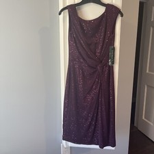 LAUREN Ralph Lauren Purple Mesh Sequence Front Gather Dress Sz 2 NWT
