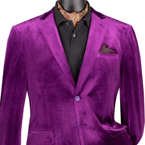 VINCI Men's Purple Velvet 2-Button Reg Fit Dinner Jacket - NEW - Picture 2 of 27