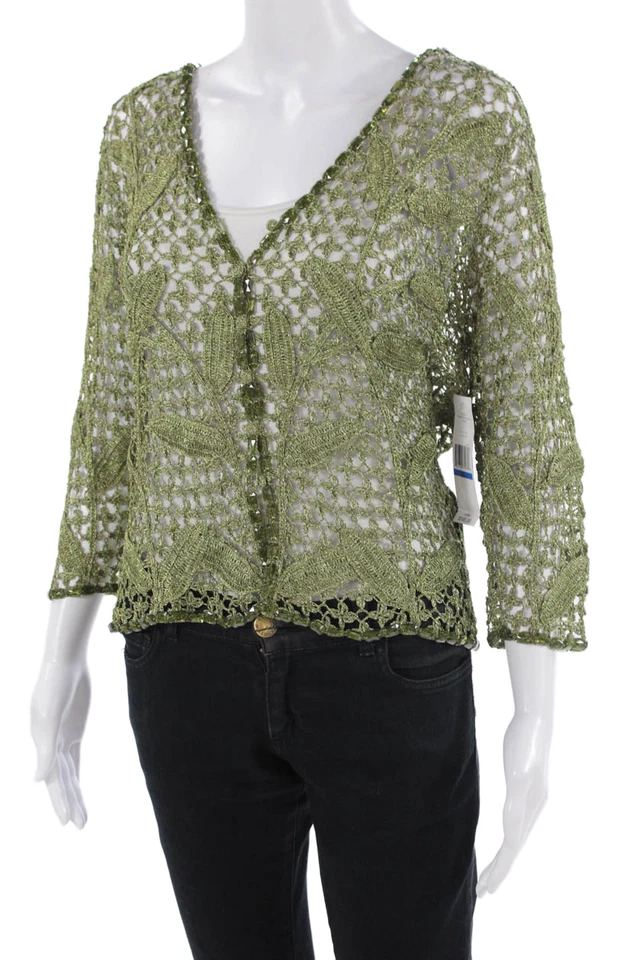 Blusa Carmen Marc Valvo Mujer Verde Floral Cuello en V Manga 3/4 Talla XL Foto 2 de 4