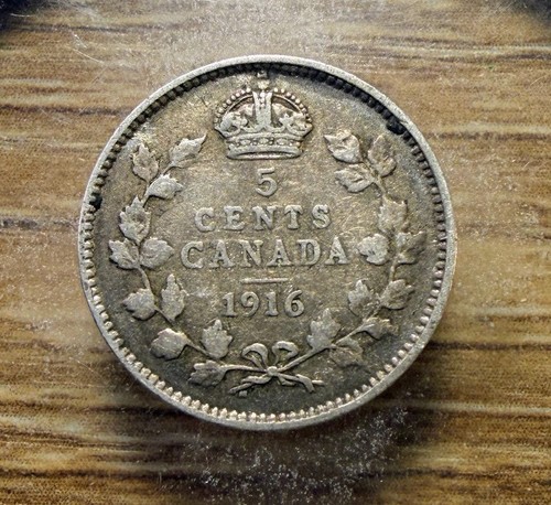 1916 Canada 5 Cents - Actual Silver Coin Shown - Free Shipping Tracking INF121