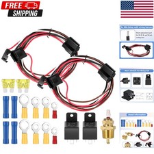 Dual Electric Fan Relay Kit With Radiator Thermostat Temperature Sensor Switch