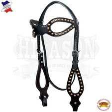 25BH Western Horse Headstall Tack Bridle American Leather Black Studs Hilason