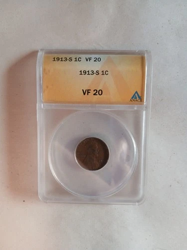 1913-S Lincoln Cent Wheat Penny San Francisco Mint ANACS VF20