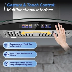 36 Inch Overhead Range Hood JOEAONZ 700 CFM Hands Free Gesture Touchless Control