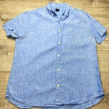 J.Crew Shirt Mens L Blue 100% Linen Short Sle...