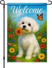 Spring Dog Garden Flag 12x18 Double Sided Burlap