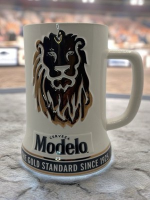 Cerveza Modelo Ceramic Stein 6.75  W/ Box; Gold Lion Head