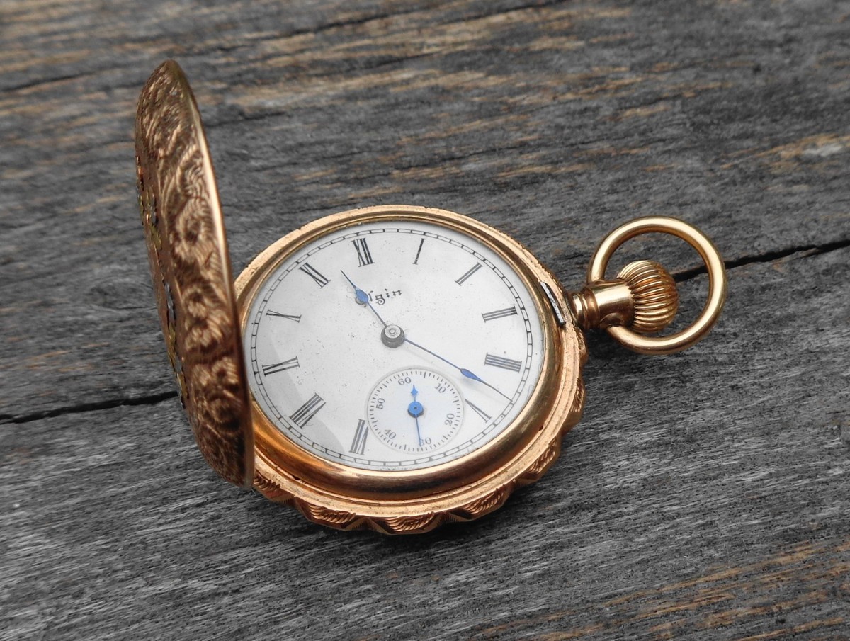 1893 Elgin Pocket Watch 10K Tri-Color Gold Hunt Case 0s 7j Runs Needs  Service