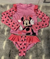 Disney Junior Girls 2 Piece Minnie Mouse Swim Suit With Long Sleeve Top Size 6