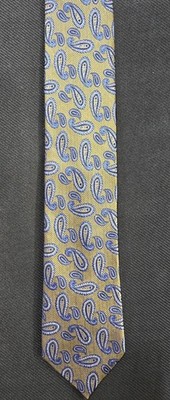 Michael Kors Men's Necktie Gold With Blue Paisley Print 100% Silk E-25-7