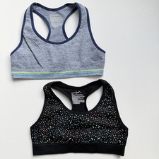 Cat Jack Girls 2 Pack Sports Bra Racerback Black Stars / Blue Sz M Kids Athletic