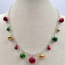 Vintage 90s Christmas Jingle Bell Charm Necklace Classic Holiday Fashion Jewelry