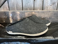 Glerups Slip On Black Wool Slipper With Leather Bottom - EU Size 44