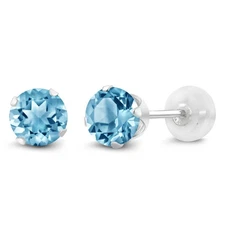 14K White Gold Blue Topaz Stud Earrings For Women (1.20 Cttw, Gemstone