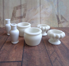 1:24 Dolls House Miniature: 6x Plant Pots & Vases White: Garden & Indoor