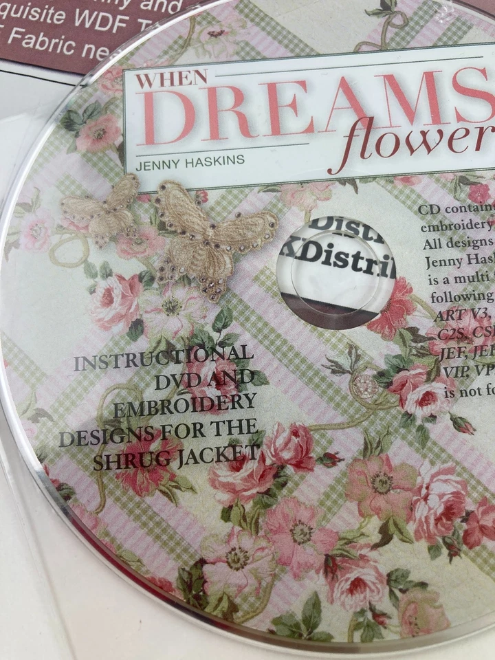 Lote de tela When Dreams Flower y CD instructivo bordado Jenny Haskin sin libro Foto 3 de 4