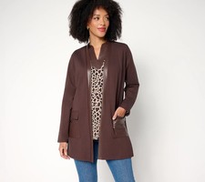 Belle by Kim Gravel Regular Ponte Duster with Faux Leather Trim NWT A707197