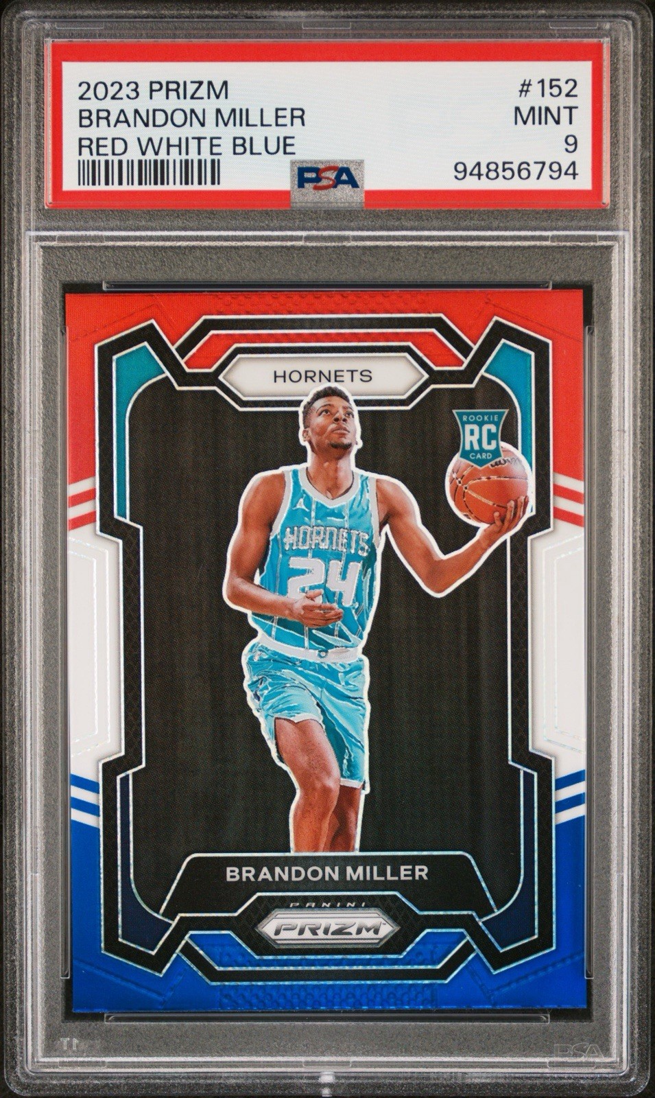 2023 Panini Prizm #152 Brandon Miller Red White Blue PSA MINT 9